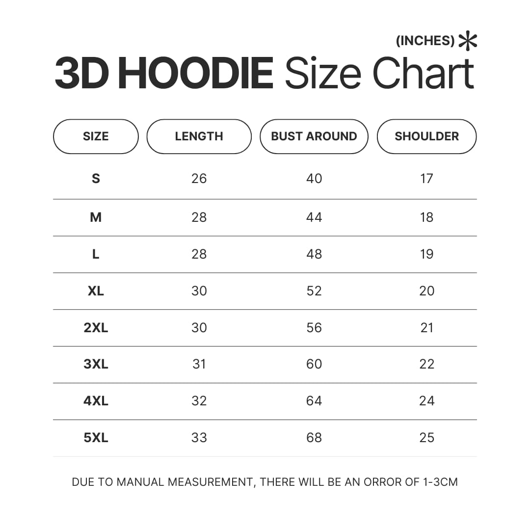 3D Hoodie Size Chart - Tate McRae Shop